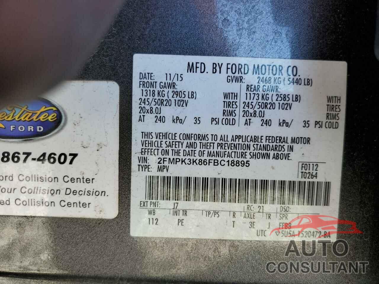 FORD EDGE 2015 - 2FMPK3K86FBC18895