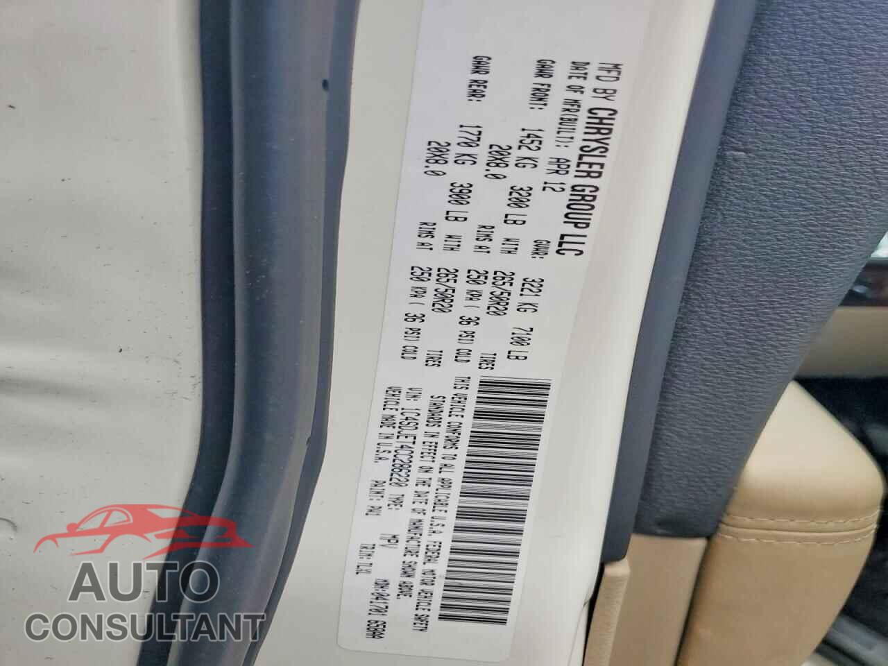 DODGE DURANGO 2012 - 1C4SDJET4CC286220
