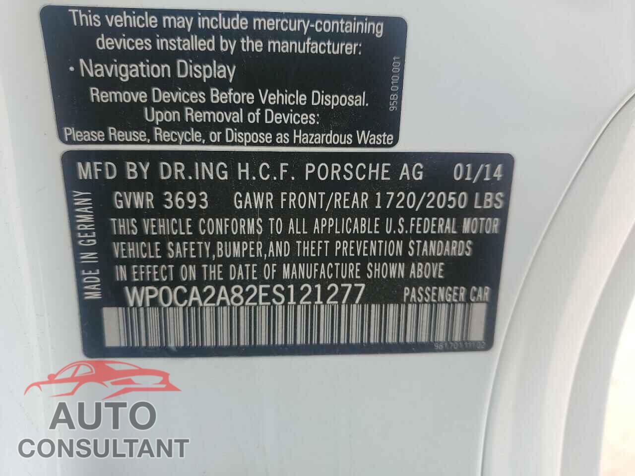 PORSCHE BOXSTER 2014 - WP0CA2A82ES121277