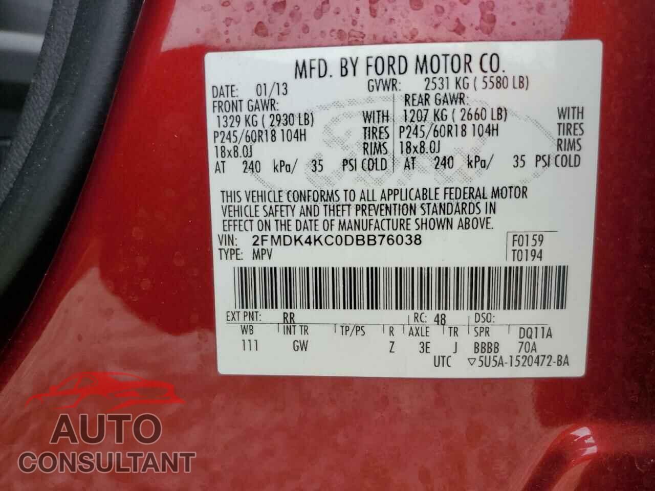 FORD EDGE 2013 - 2FMDK4KC0DBB76038