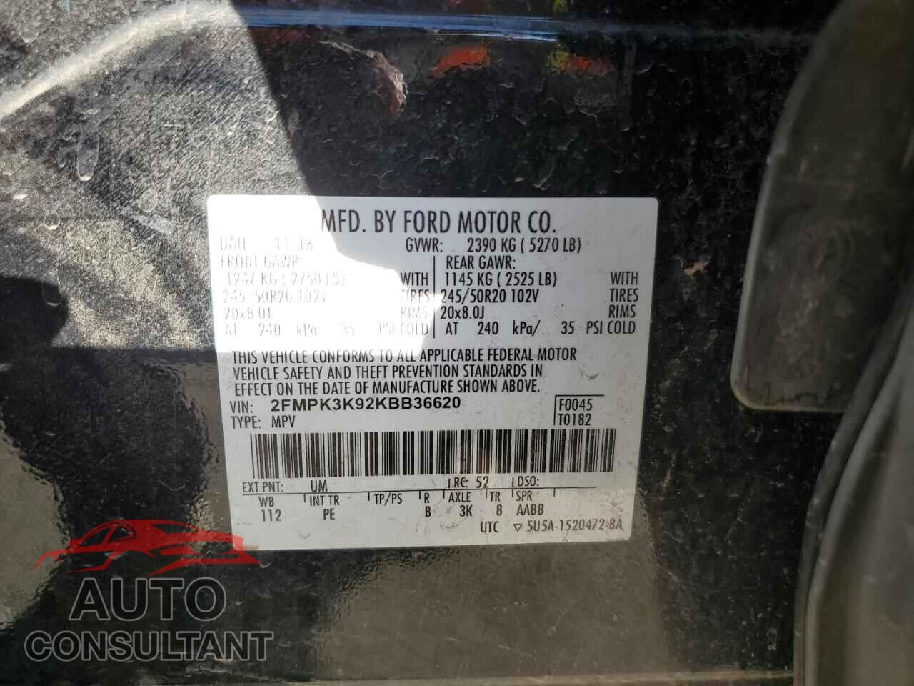 FORD EDGE 2019 - 2FMPK3K92KBB36620
