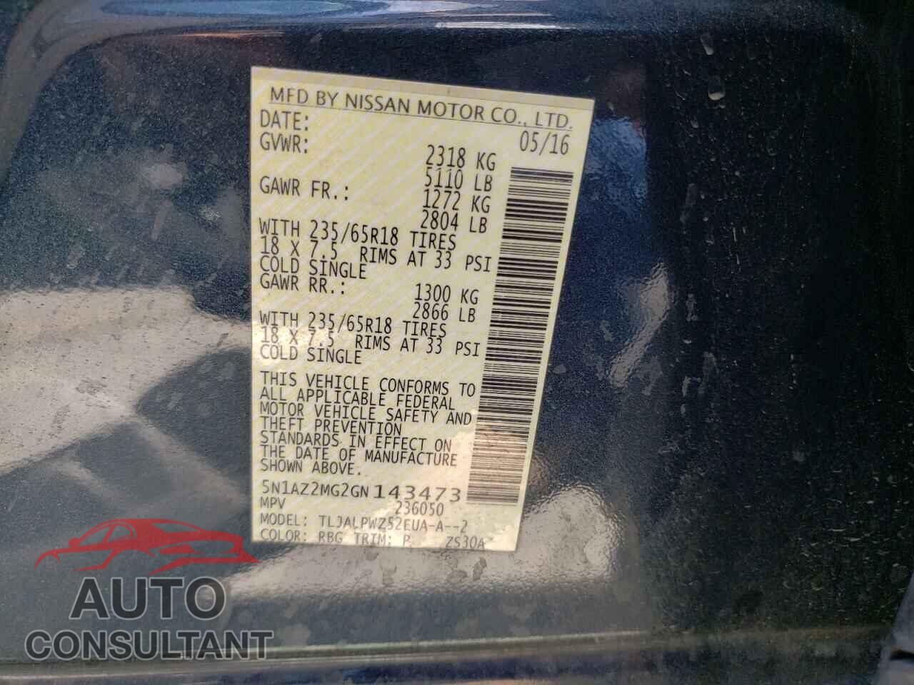 NISSAN MURANO 2016 - 5N1AZ2MG2GN143473