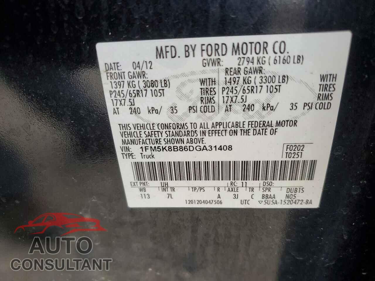 FORD EXPLORER 2013 - 1FM5K8B86DGA31408