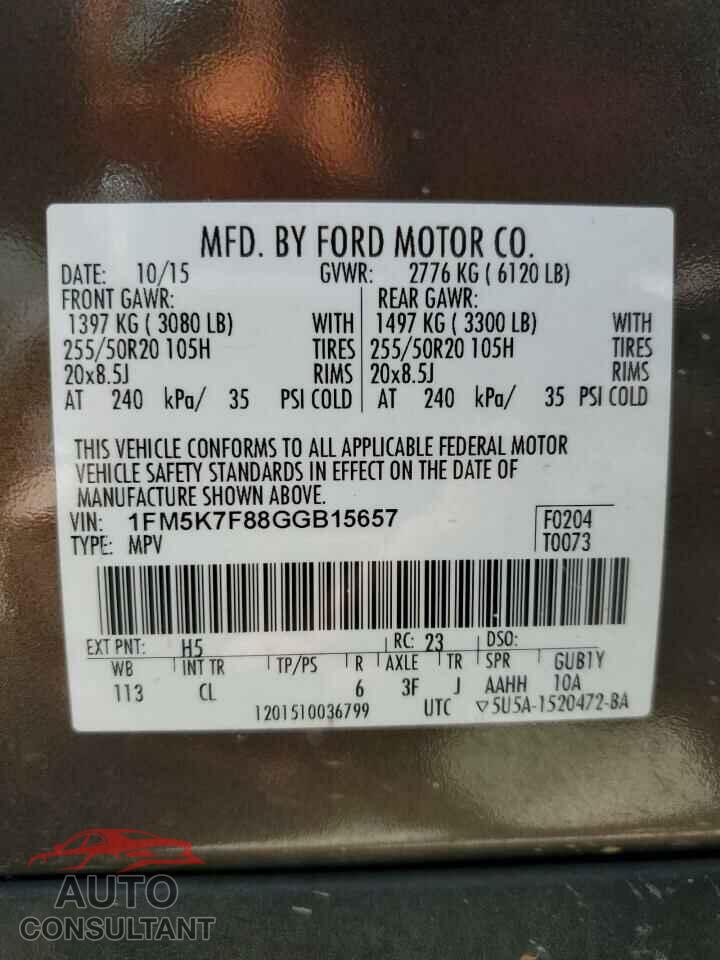 FORD EXPLORER 2016 - 1FM5K7F88GGB15657