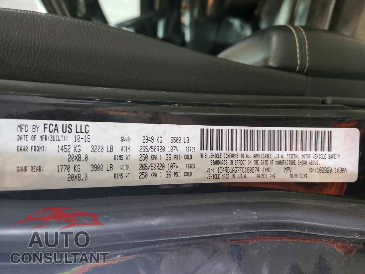 DODGE DURANGO 2015 - 1C4RDJAG7FC180274