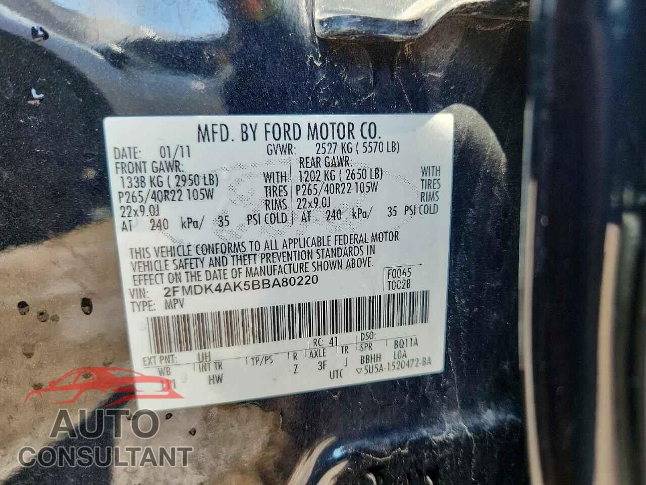 FORD EDGE 2011 - 2FMDK4AK5BBA80220