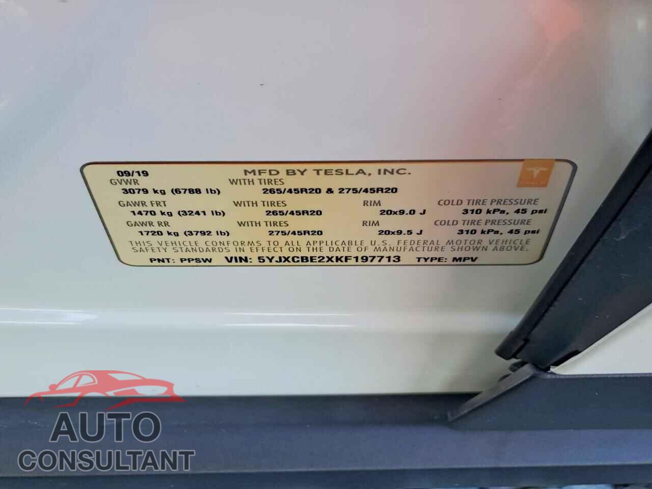 TESLA MODEL X 2019 - 5YJXCBE2XKF197713