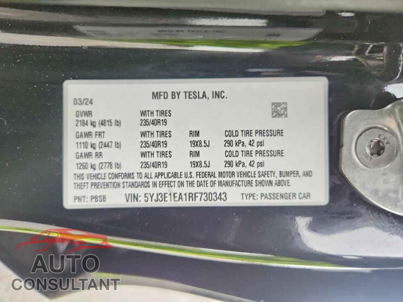 TESLA MODEL 3 2024 - 5YJ3E1EA1RF730343