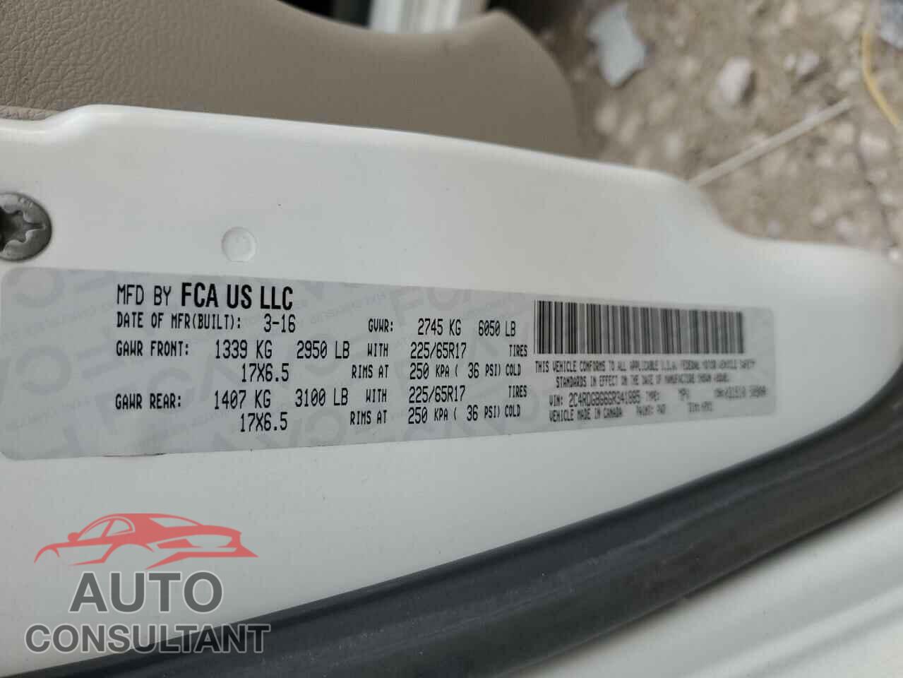 DODGE CARAVAN 2016 - 2C4RDGBG6GR341885