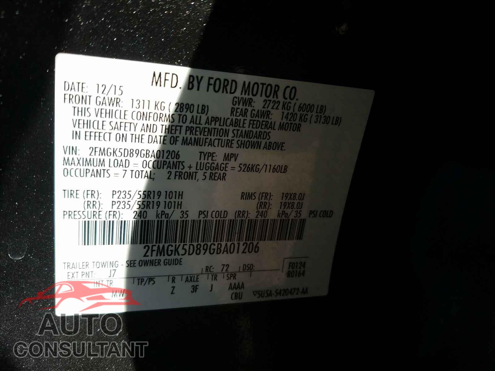 FORD FLEX 2016 - 2FMGK5D89GBA01206