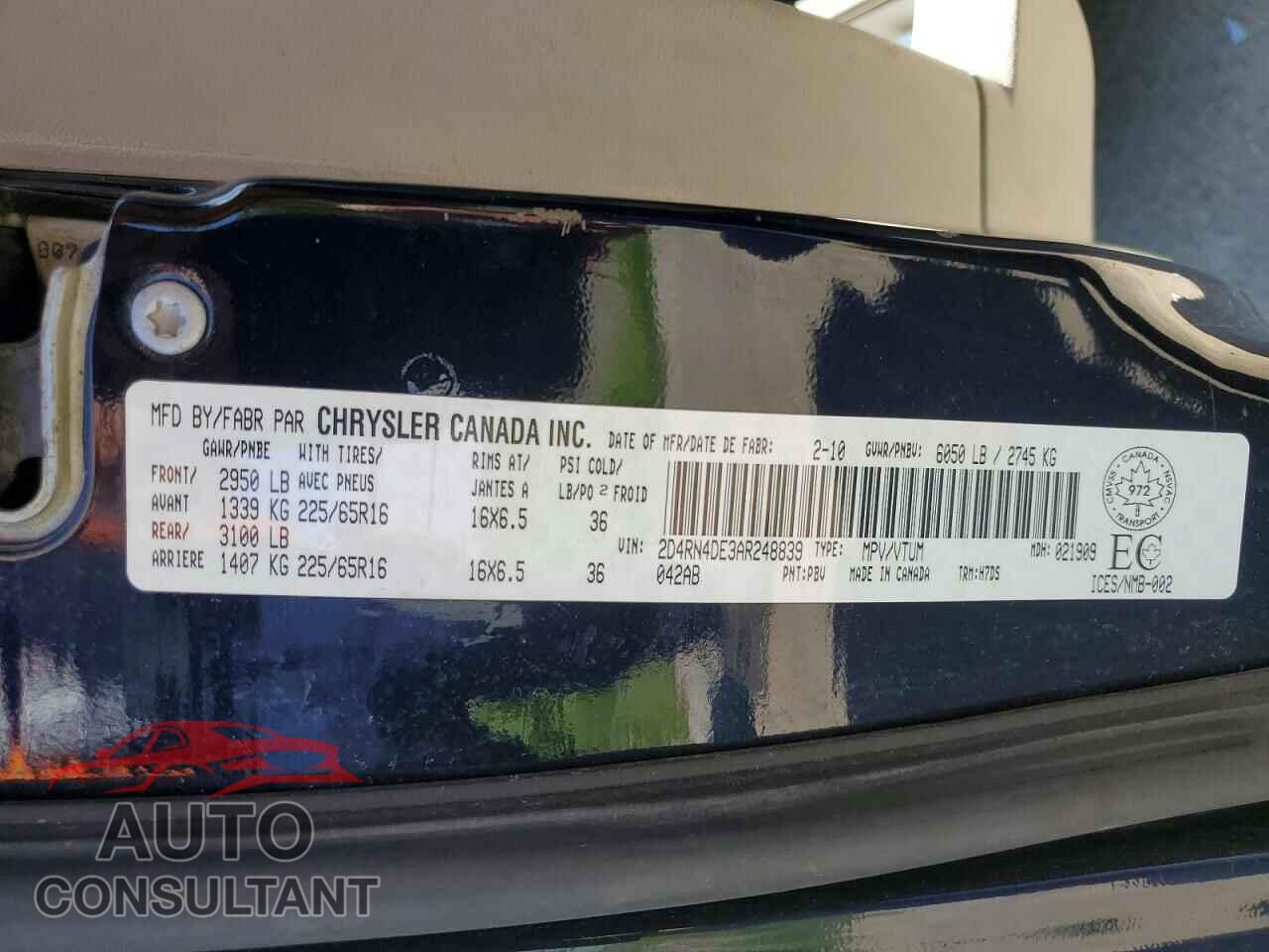 DODGE CARAVAN 2010 - 2D4RN4DE3AR248839