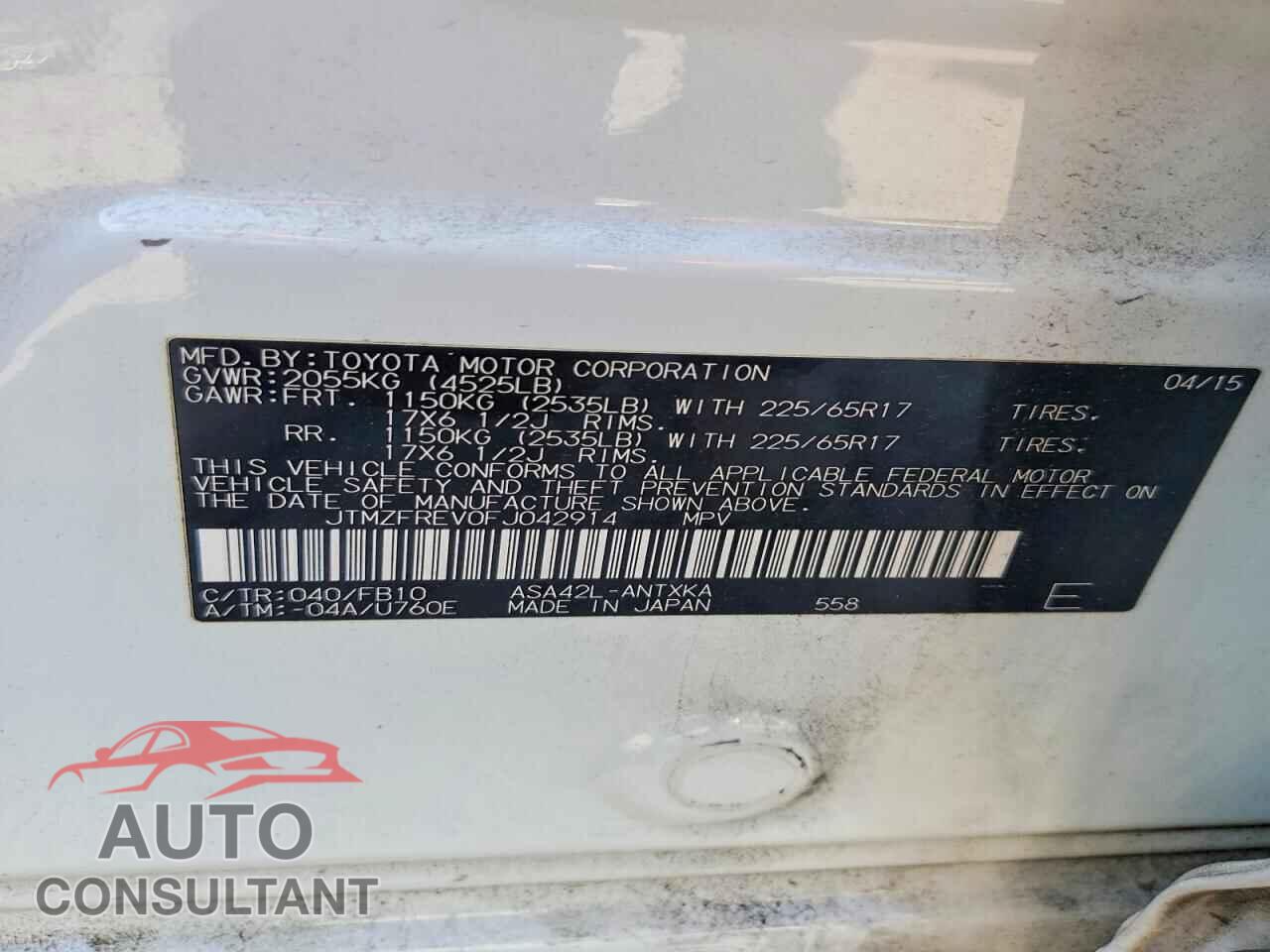 TOYOTA RAV4 2015 - JTMZFREV0FJ042914