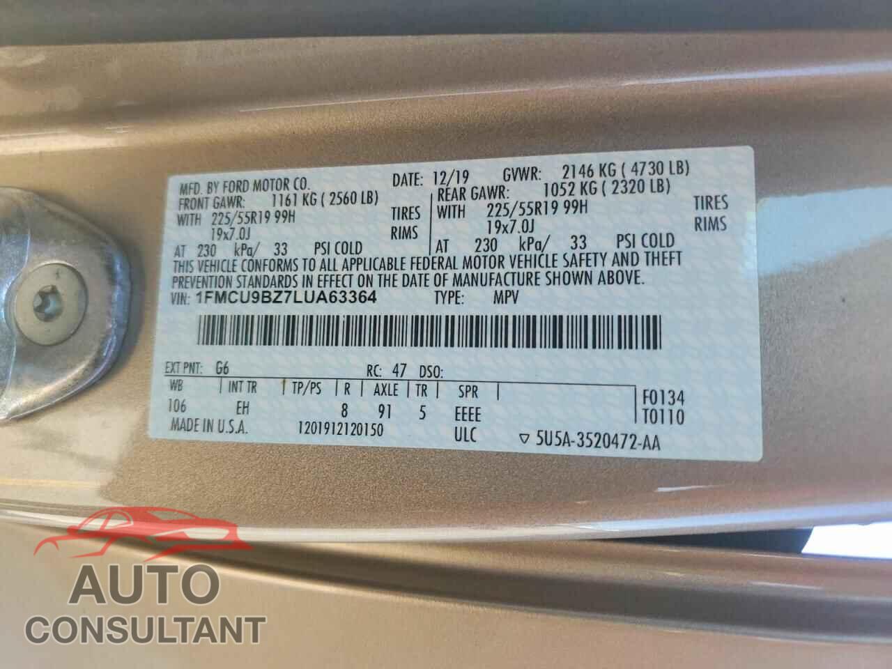 FORD ESCAPE 2020 - 1FMCU9BZ7LUA63364