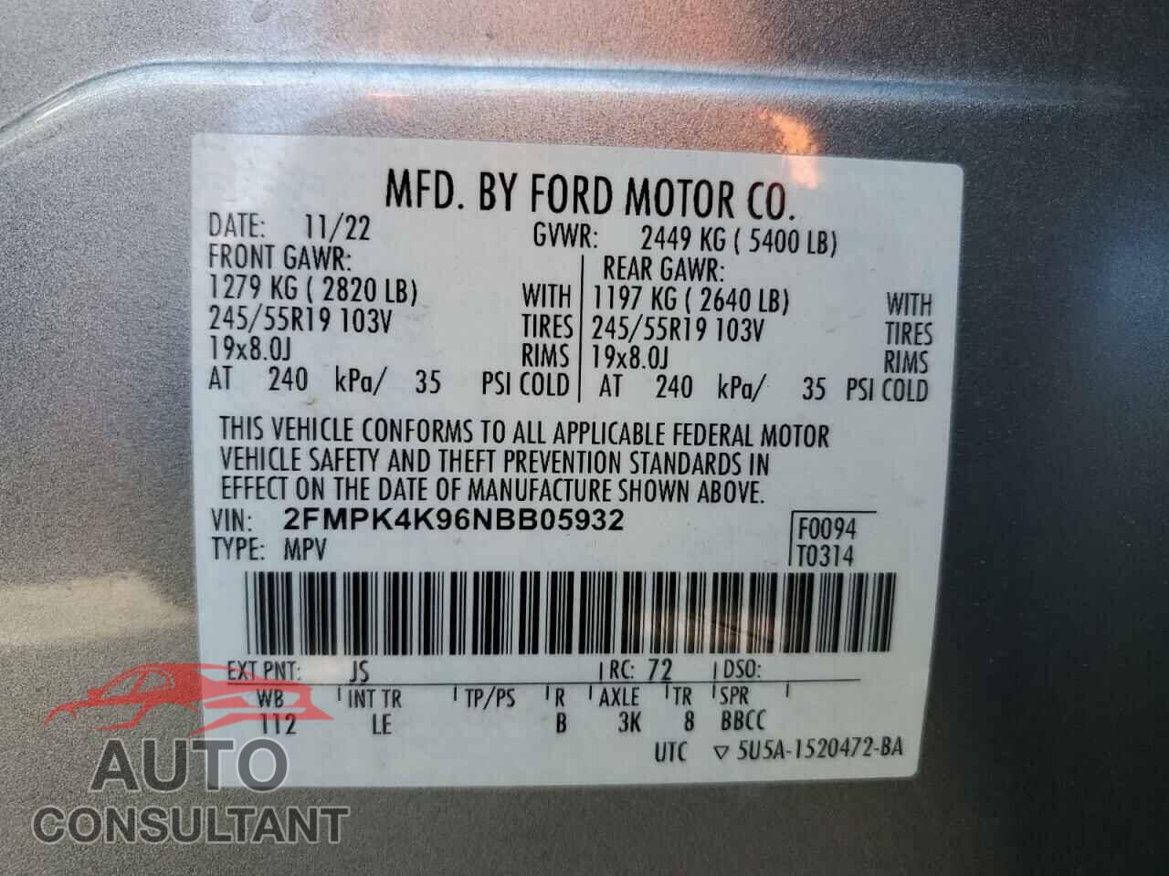 FORD EDGE 2022 - 2FMPK4K96NBB05932