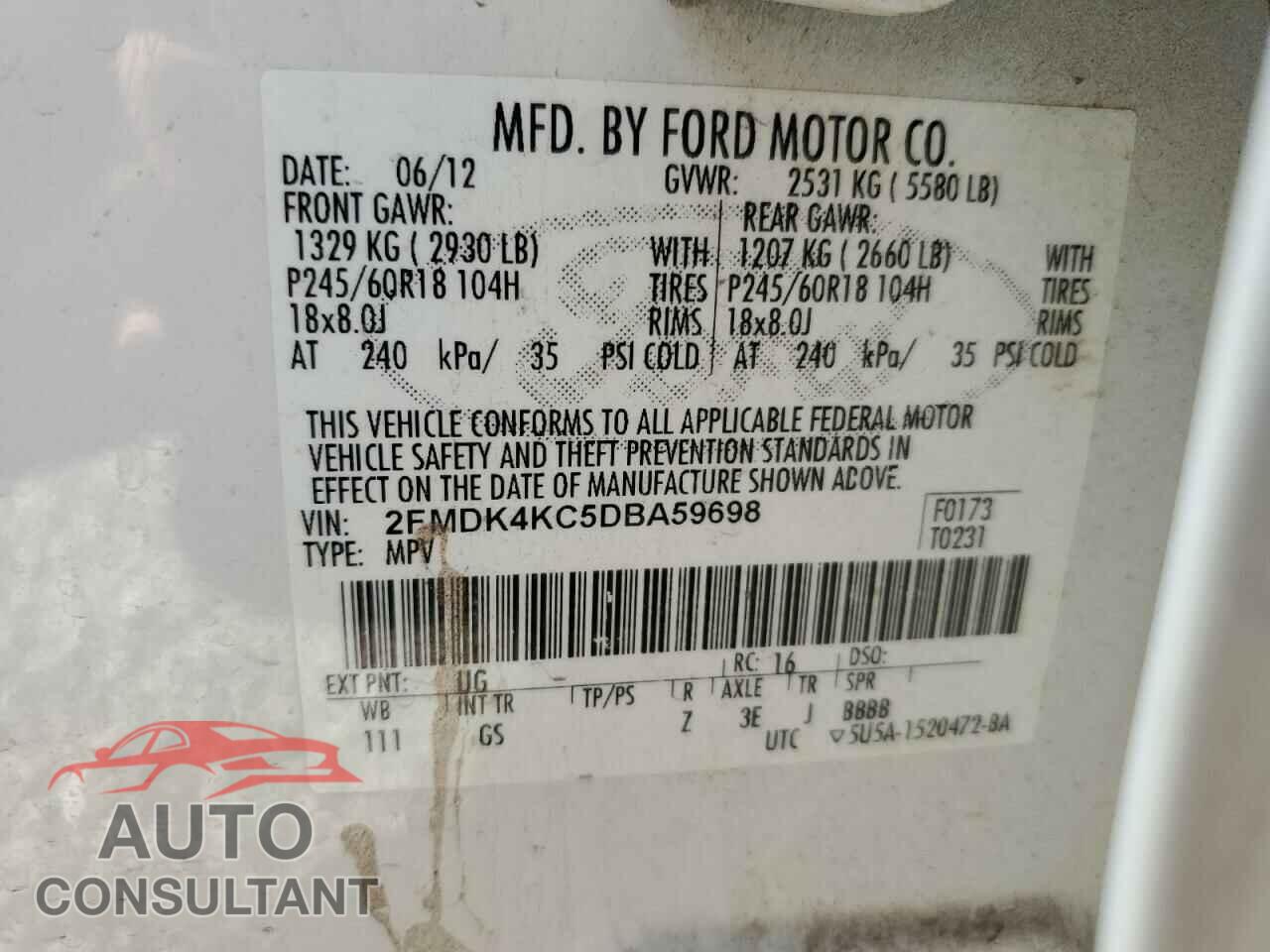 FORD EDGE 2013 - 2FMDK4KC5DBA59698