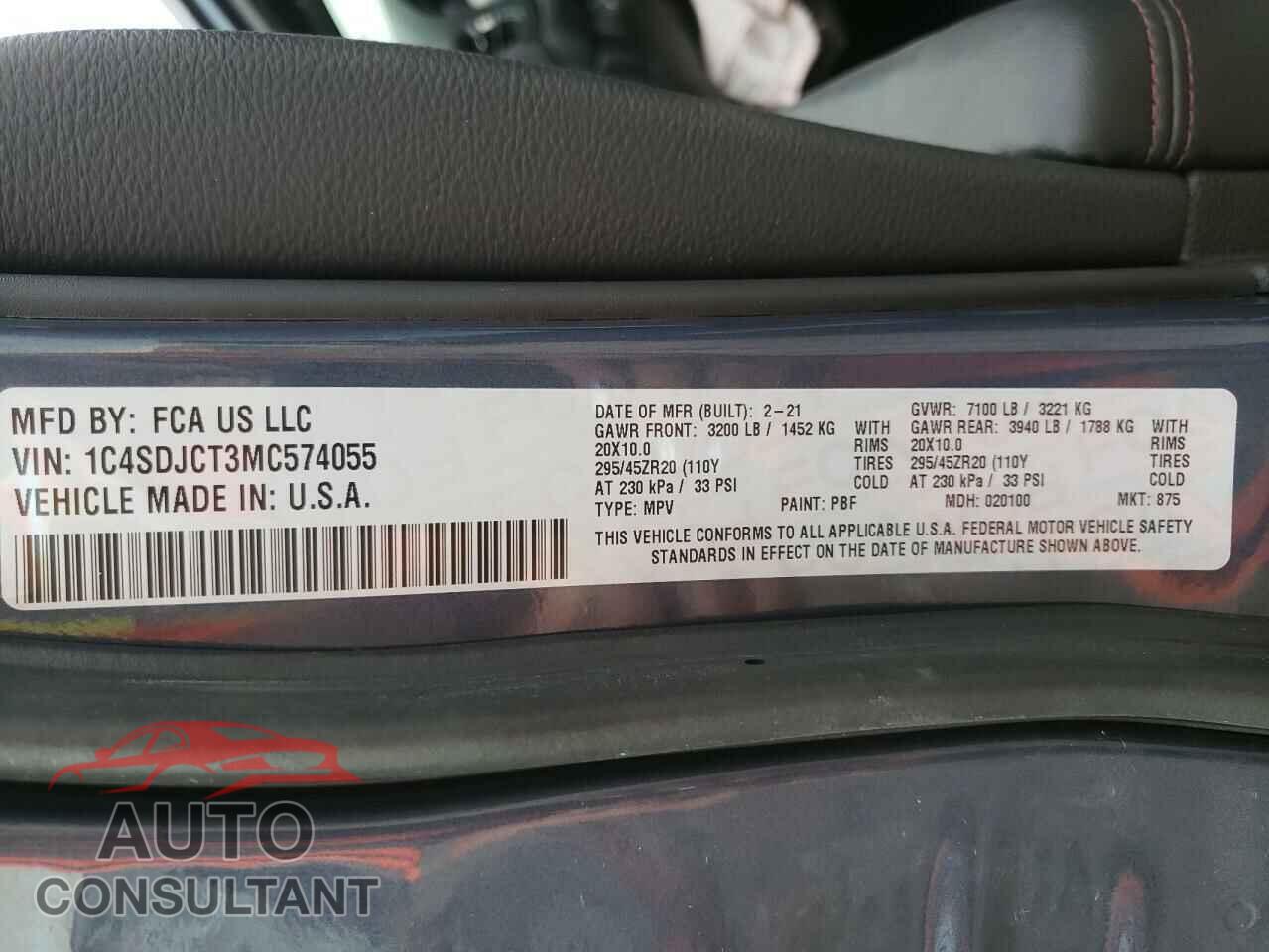 DODGE DURANGO 2021 - 1C4SDJCT3MC574055