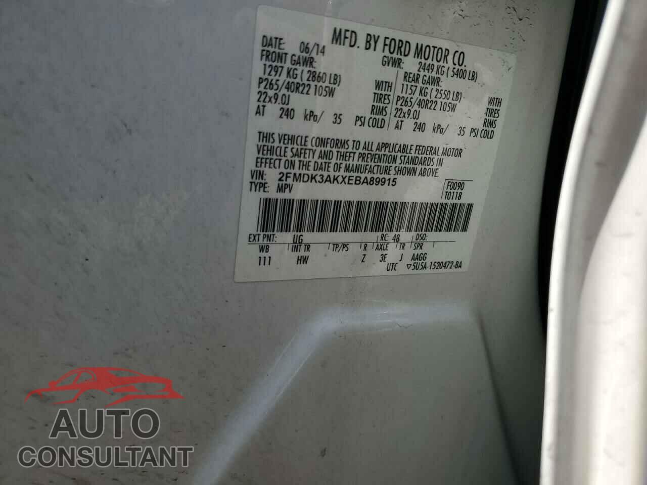 FORD EDGE 2014 - 2FMDK3AKXEBA89915