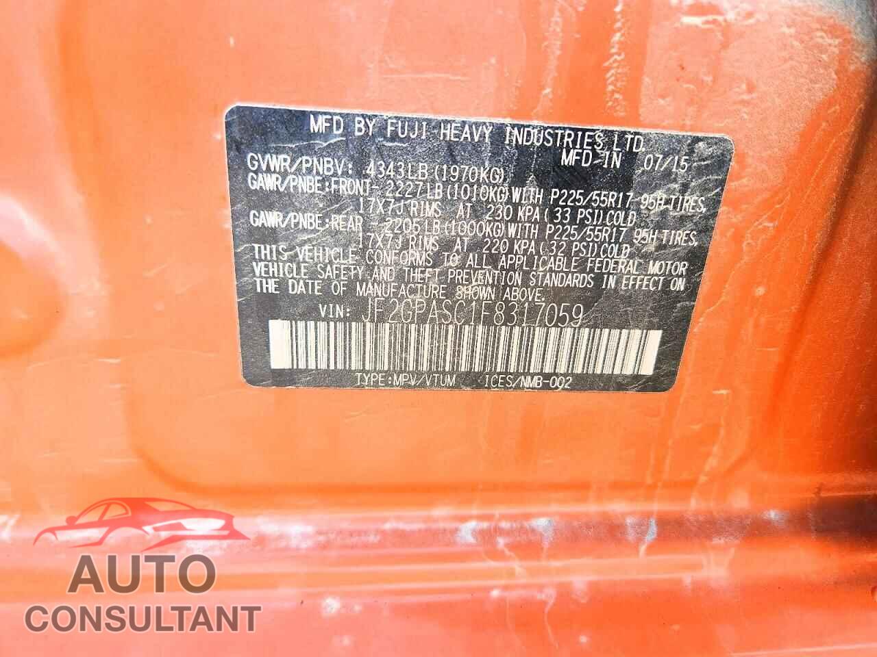 SUBARU XV 2015 - JF2GPASC1F8317059
