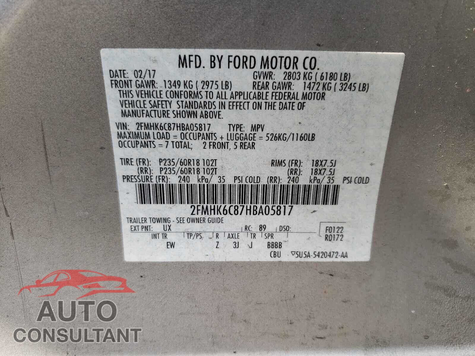 FORD FLEX 2017 - 2FMHK6C87HBA05817