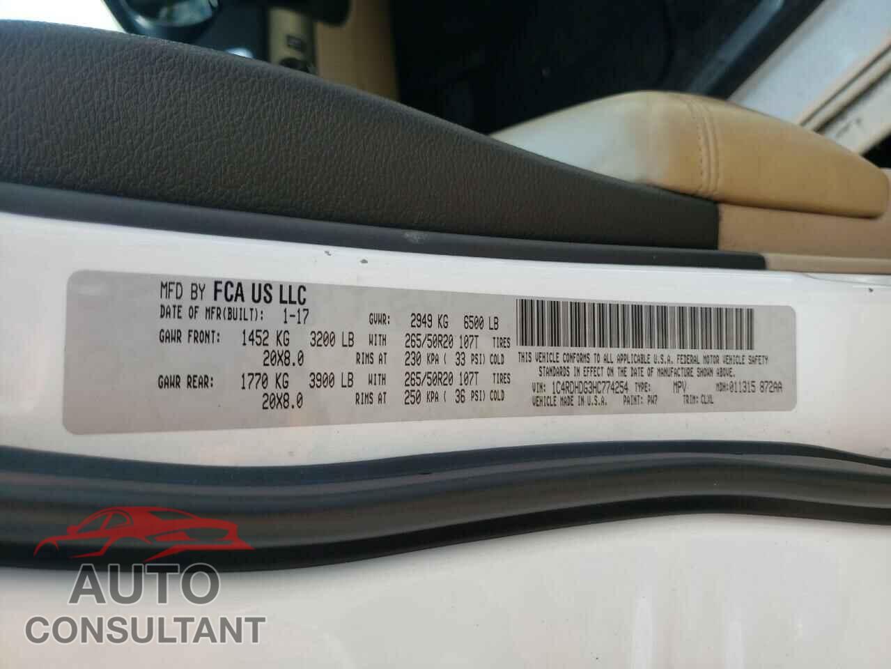 DODGE DURANGO 2017 - 1C4RDHDG3HC774254