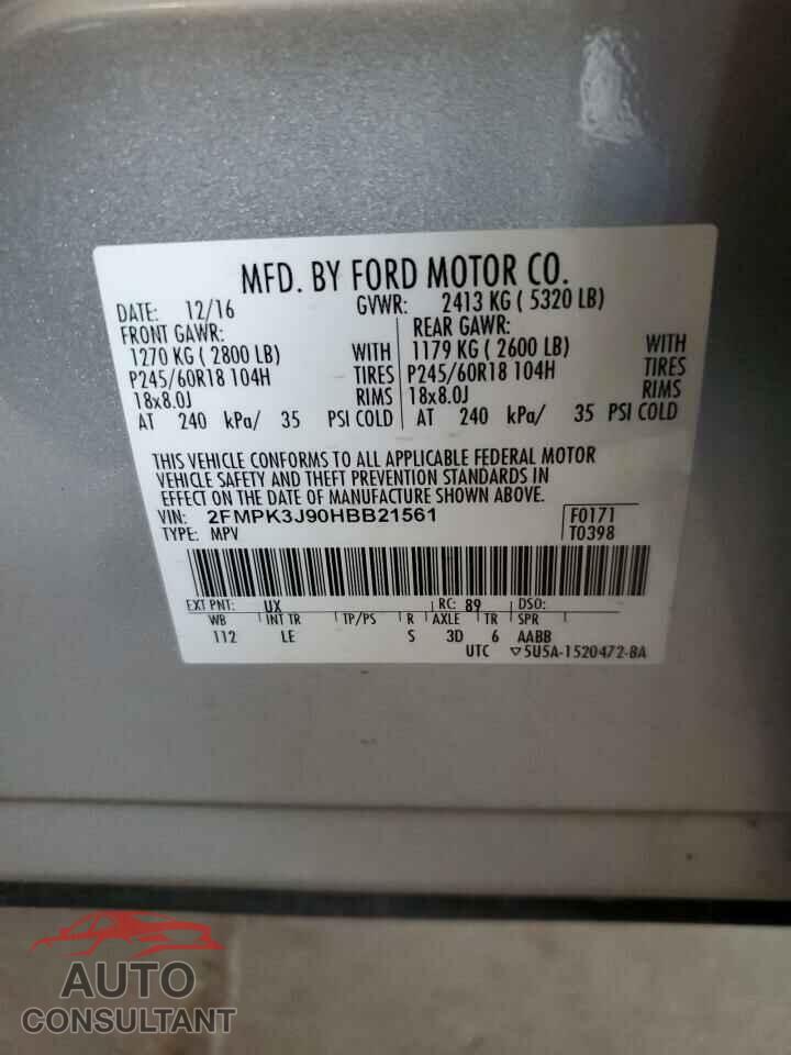 FORD EDGE 2017 - 2FMPK3J90HBB21561