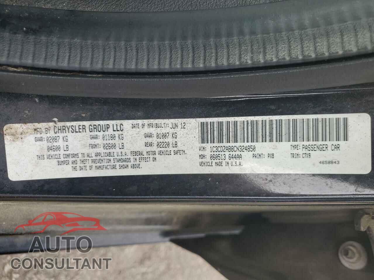DODGE AVENGER 2012 - 1C3CDZAB8CN324850