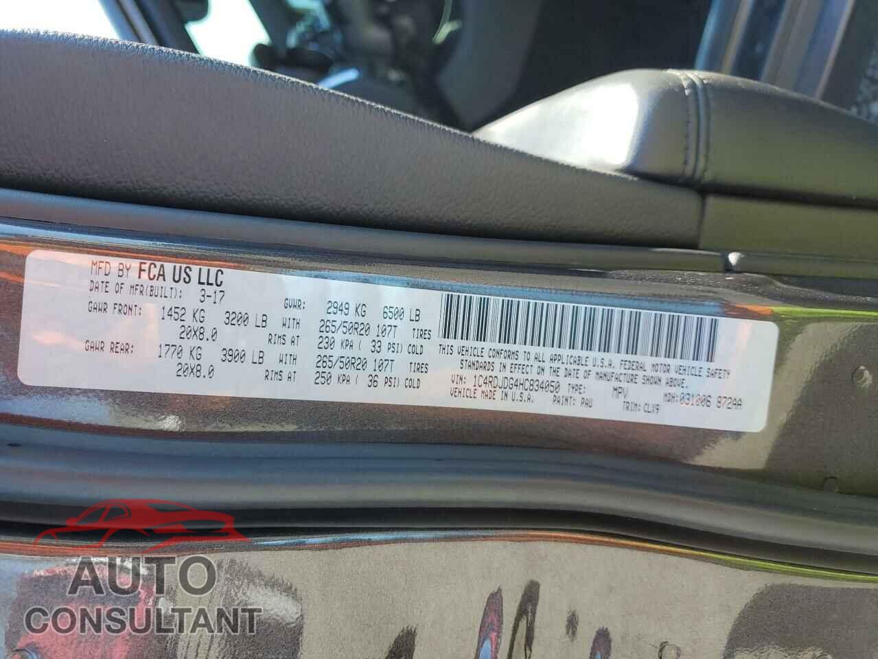 DODGE DURANGO 2017 - 1C4RDJDG4HC834050