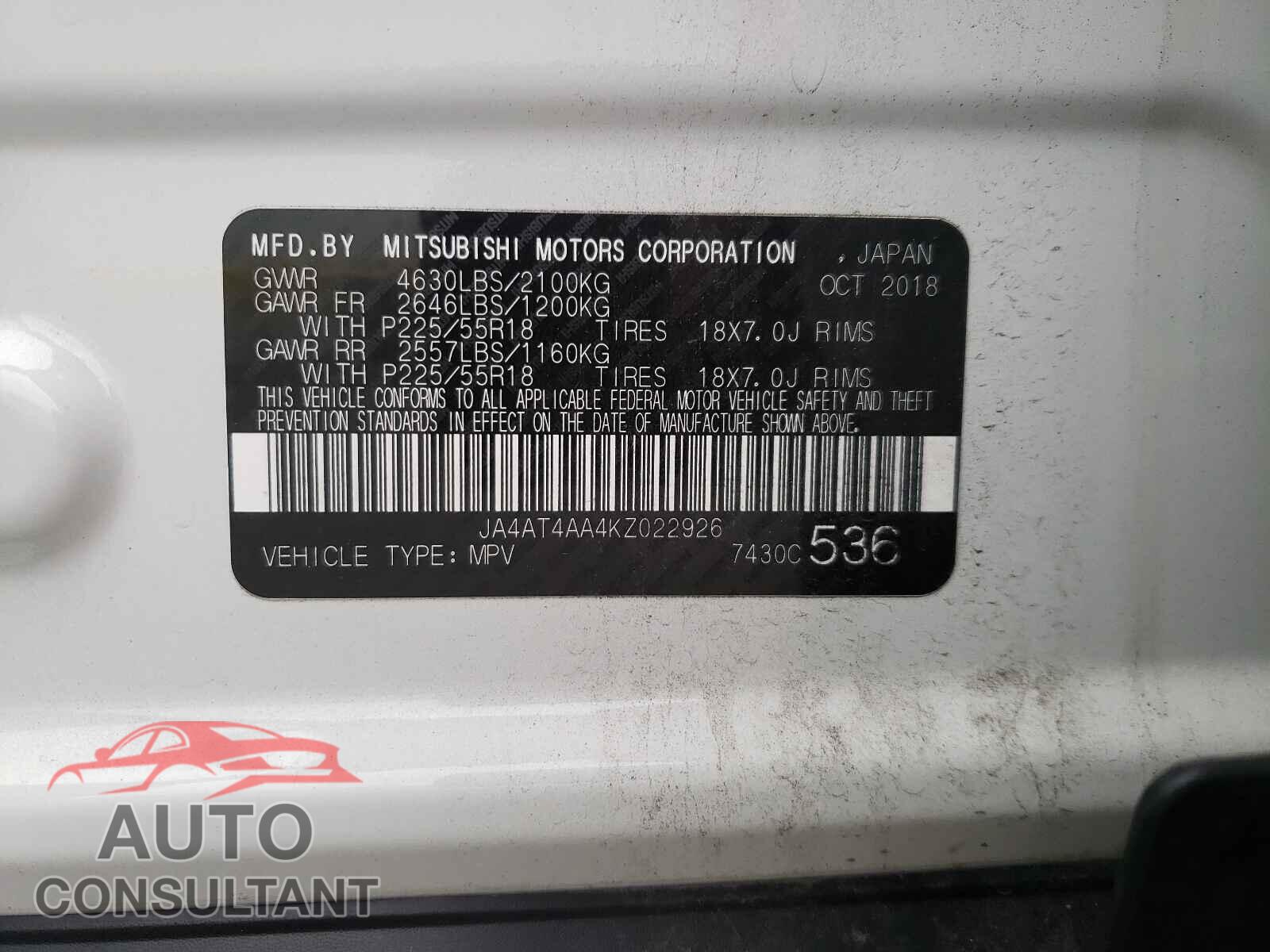 MITSUBISHI ECLIPSE 2019 - JA4AT4AA4KZ022926