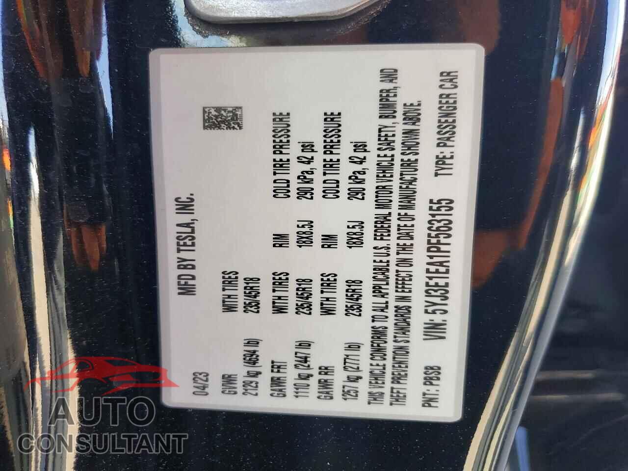 TESLA MODEL 3 2023 - 5YJ3E1EA1PF563155
