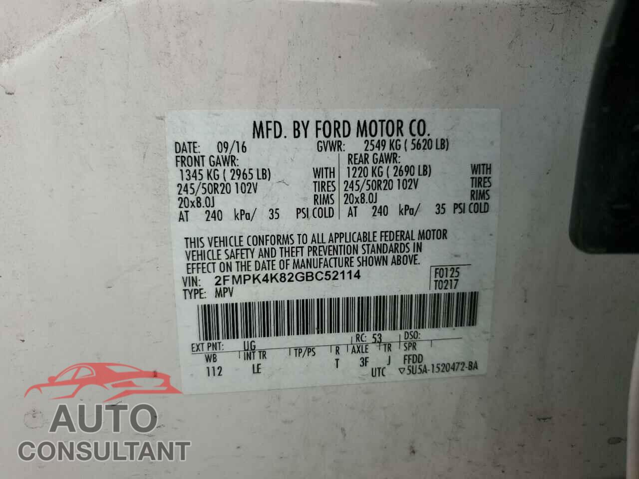 FORD EDGE 2016 - 2FMPK4K82GBC52114
