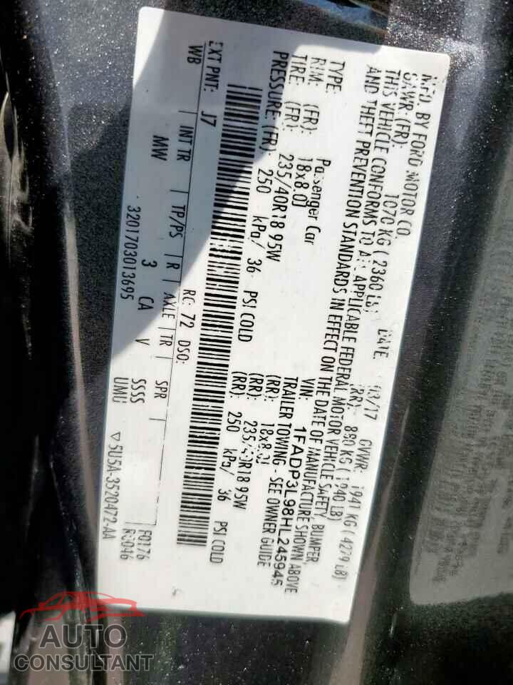 FORD FOCUS 2017 - 1FADP3L98HL245945
