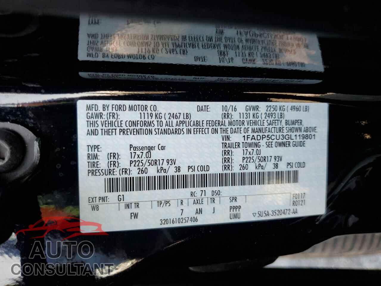 FORD CMAX 2016 - 1FADP5CU3GL119801