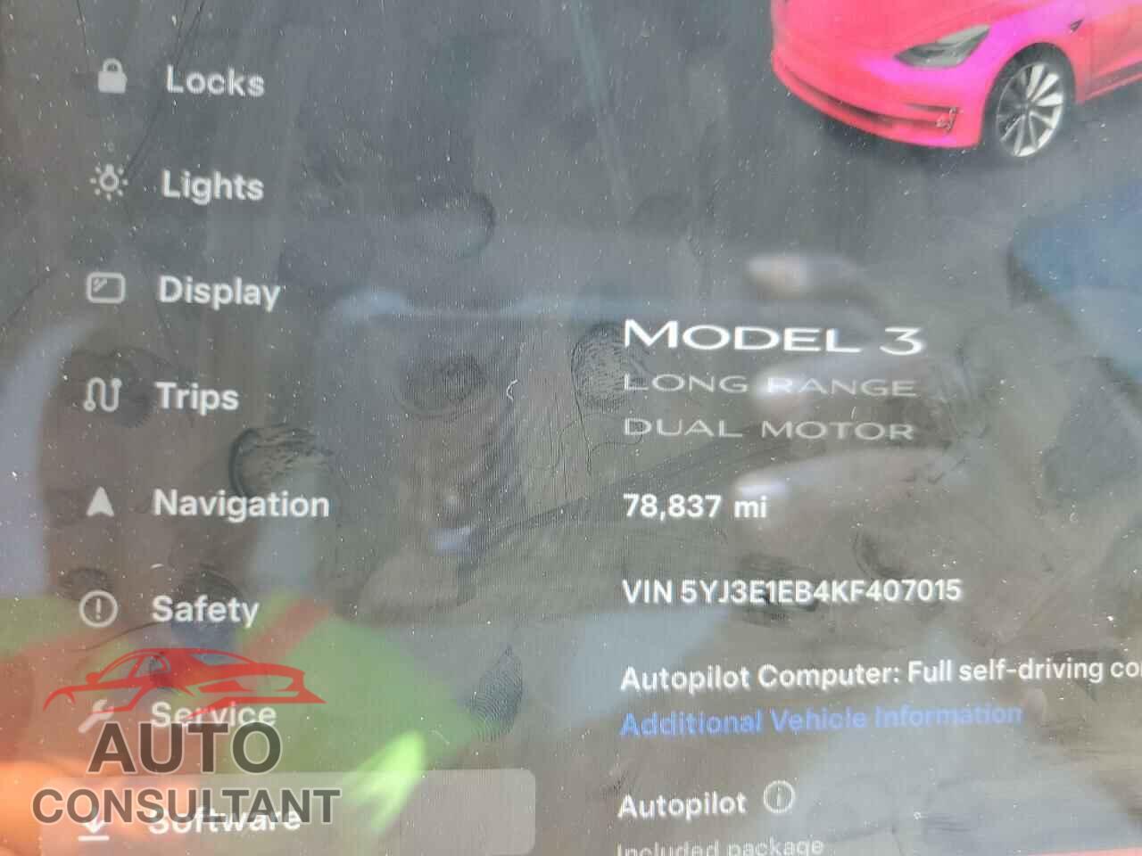 TESLA MODEL 3 2019 - 5YJ3E1EB4KF407015