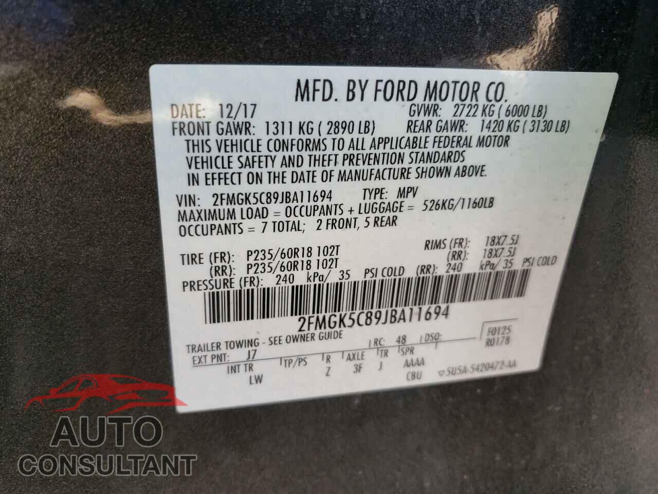FORD FLEX 2018 - 2FMGK5C89JBA11694