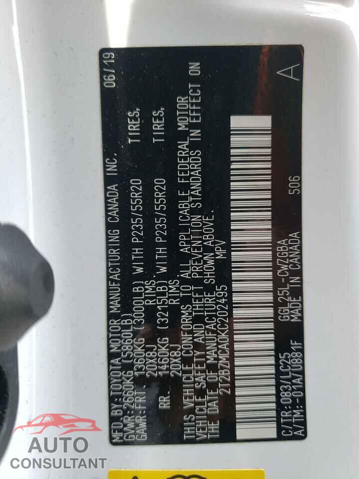 LEXUS RX350 2019 - 2T2BZMCA0KC202495