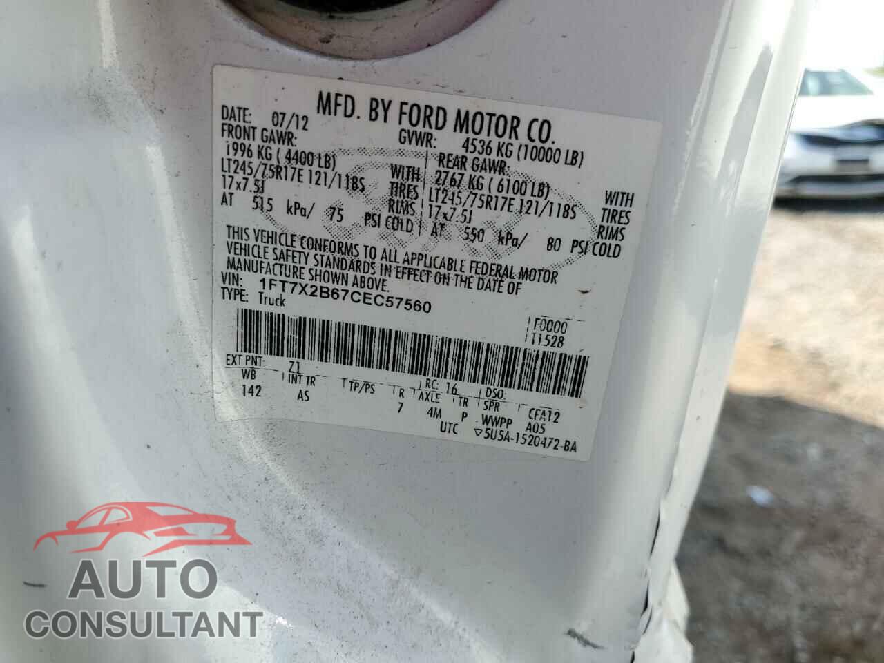 FORD F250 2012 - 1FT7X2B67CEC57560
