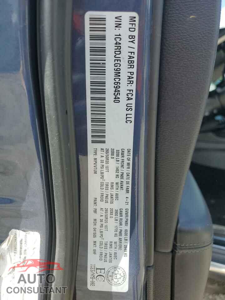DODGE DURANGO 2021 - 1C4RDJEG9MC694540