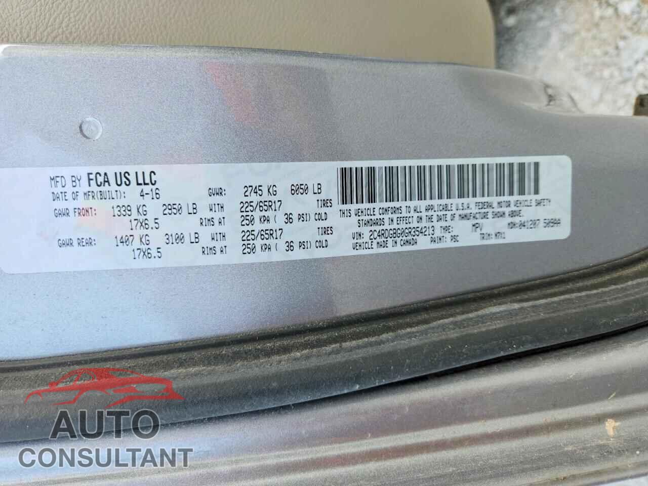 DODGE CARAVAN 2016 - 2C4RDGBG0GR354213