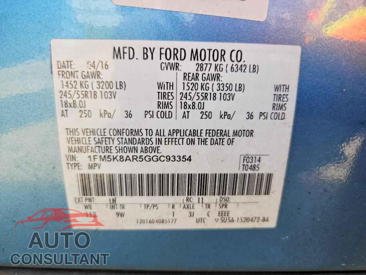 FORD EXPLORER 2016 - 1FM5K8AR5GGC93354