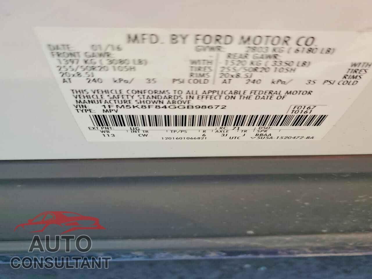 FORD EXPLORER 2016 - 1FM5K8F84GGB98672