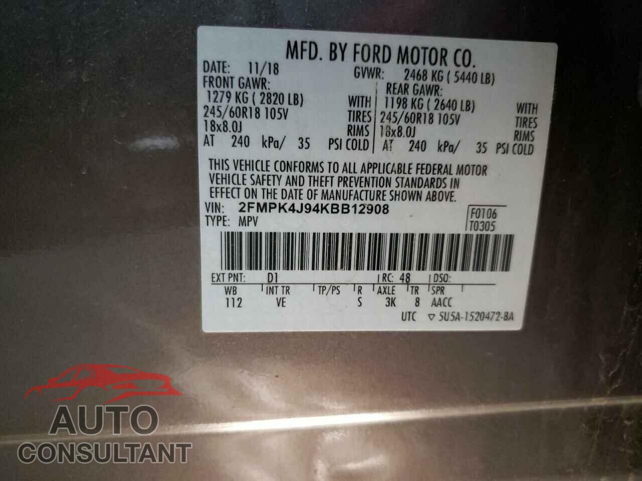 FORD EDGE 2019 - 2FMPK4J94KBB12908