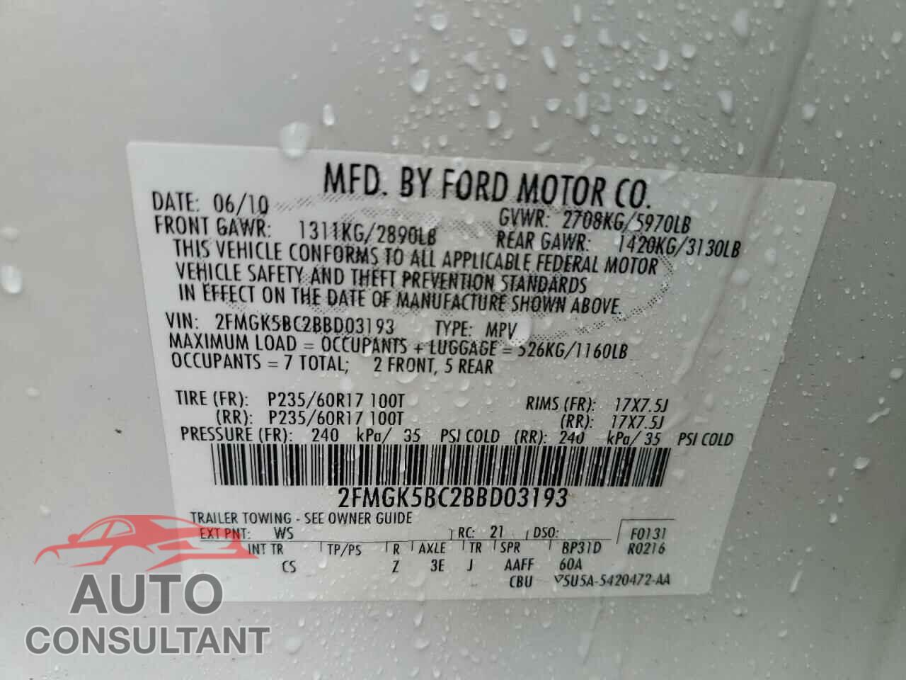 FORD FLEX 2011 - 2FMGK5BC2BBD03193