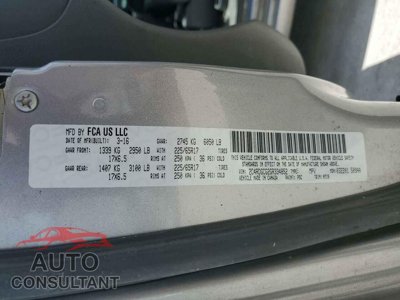 DODGE CARAVAN 2016 - 2C4RDGCG2GR334852