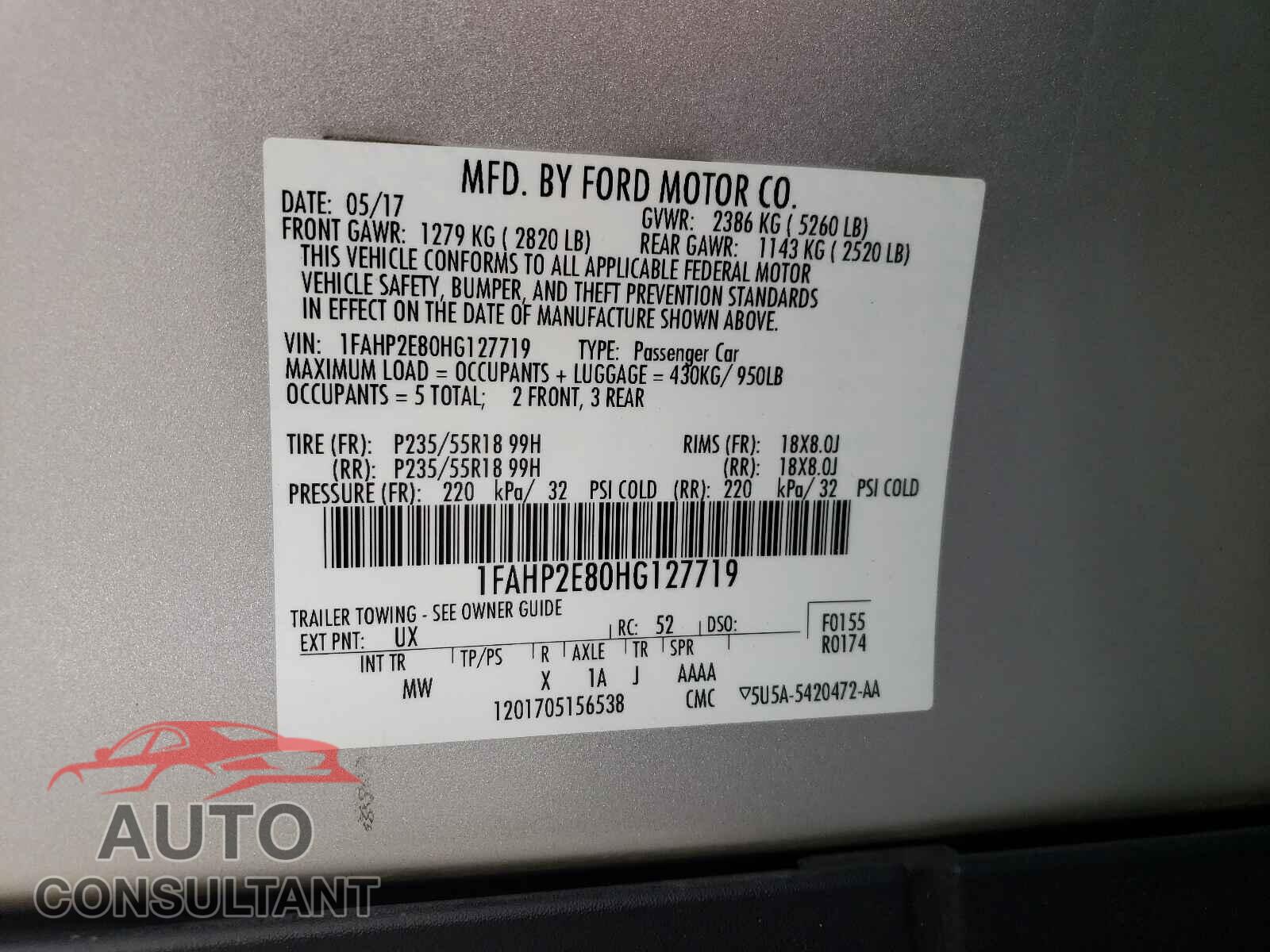 FORD TAURUS 2017 - 1FAHP2E80HG127719