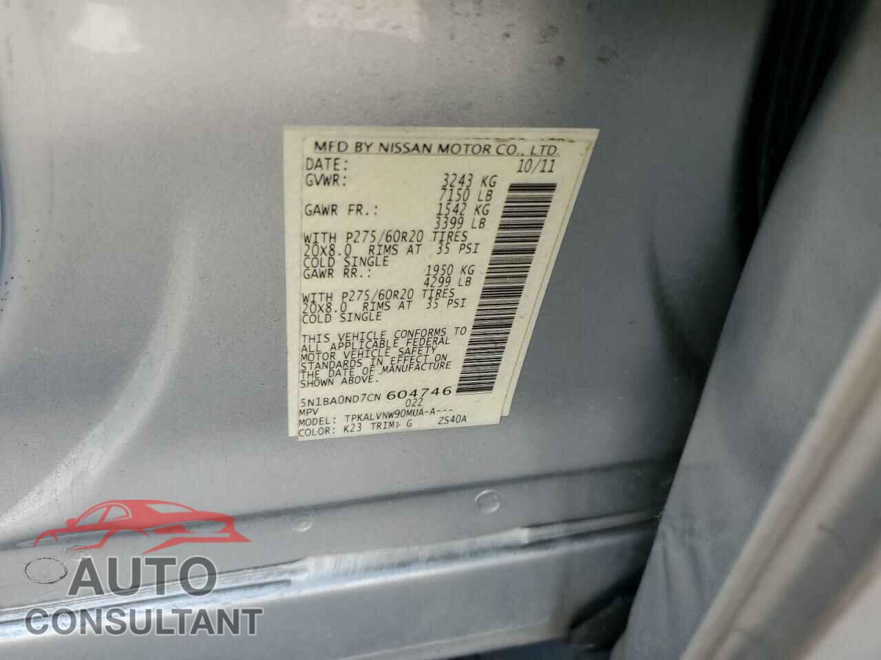 NISSAN ARMADA 2012 - 5N1BA0ND7CN604746