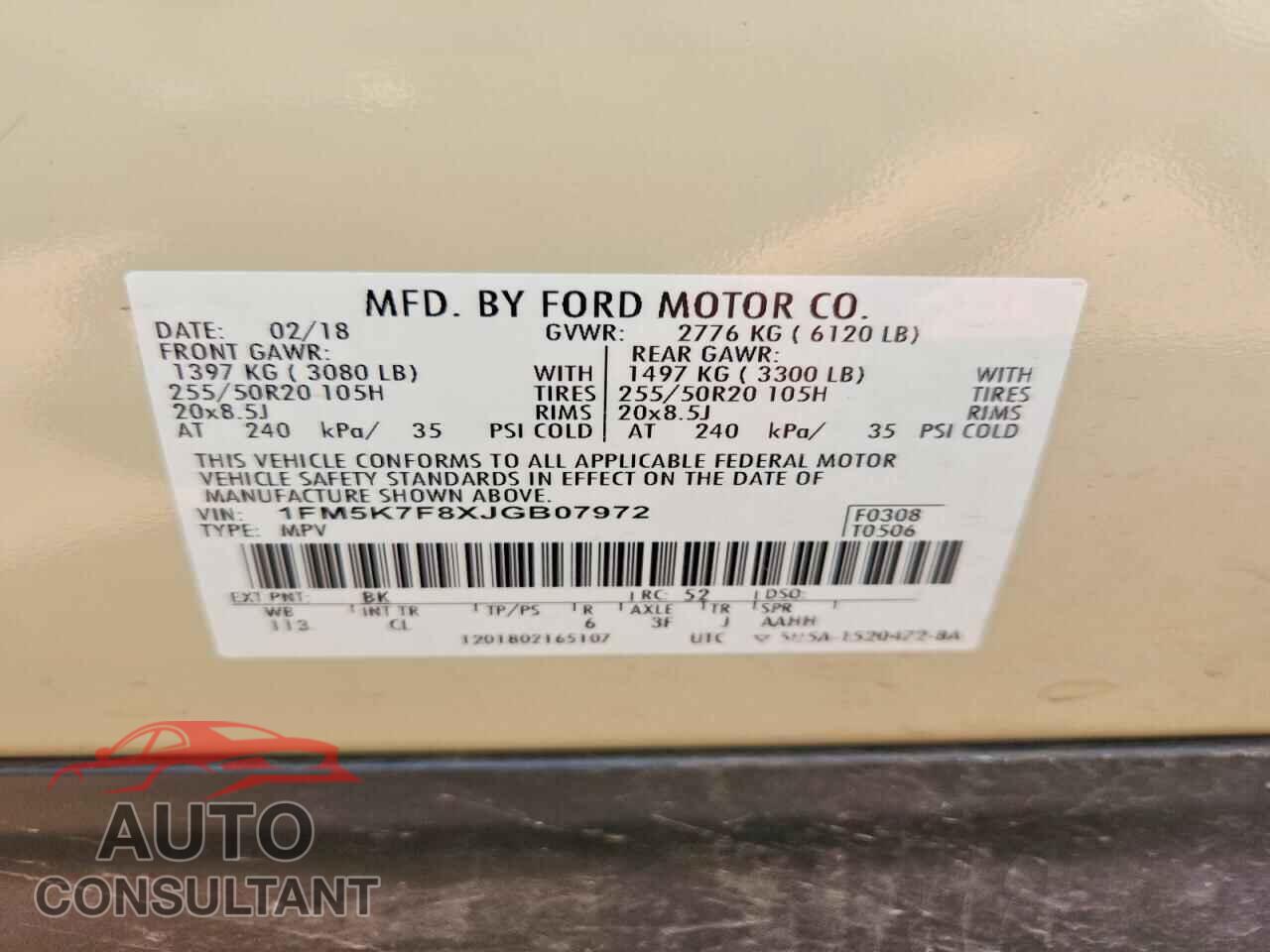 FORD EXPLORER 2018 - 1FM5K7F8XJGB07972