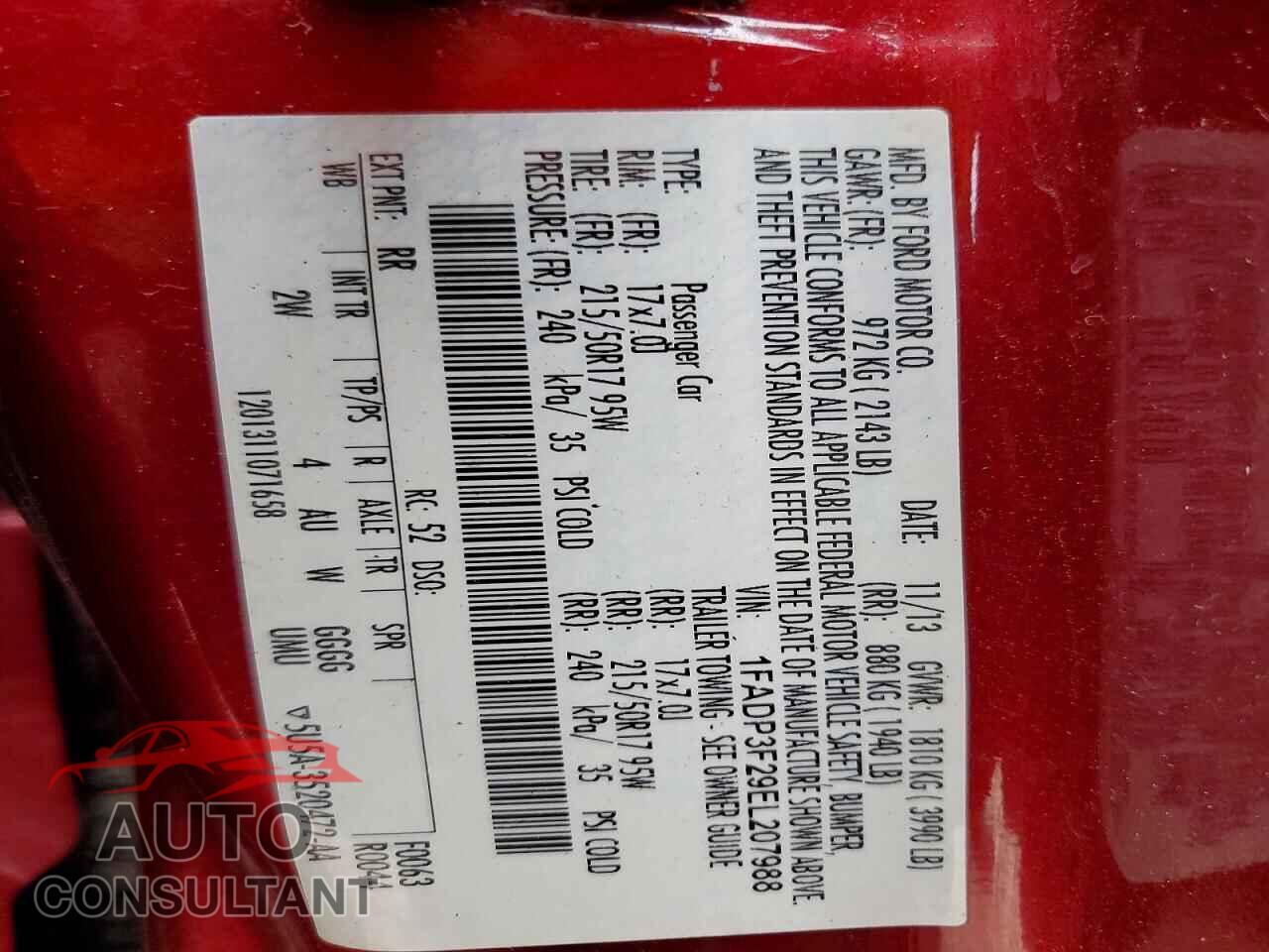 FORD FOCUS 2014 - 1FADP3F29EL207988