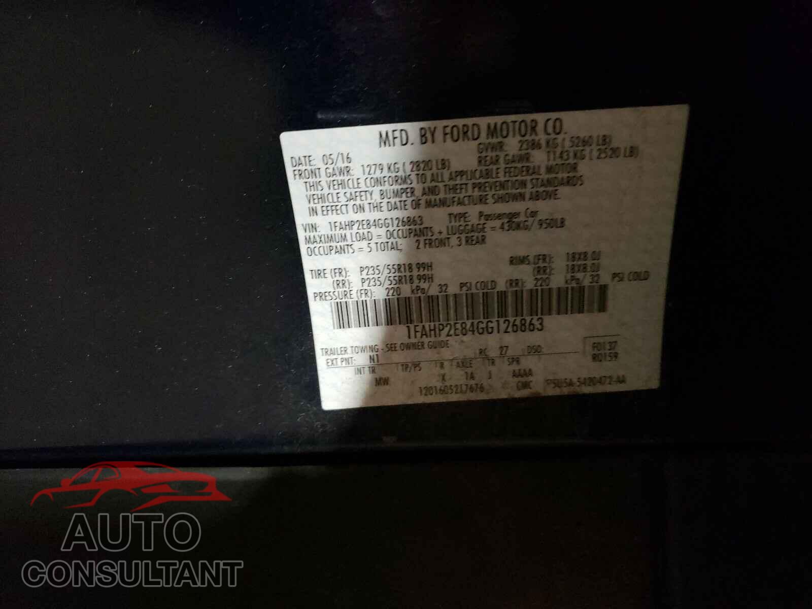 FORD TAURUS 2016 - 1FAHP2E84GG126863