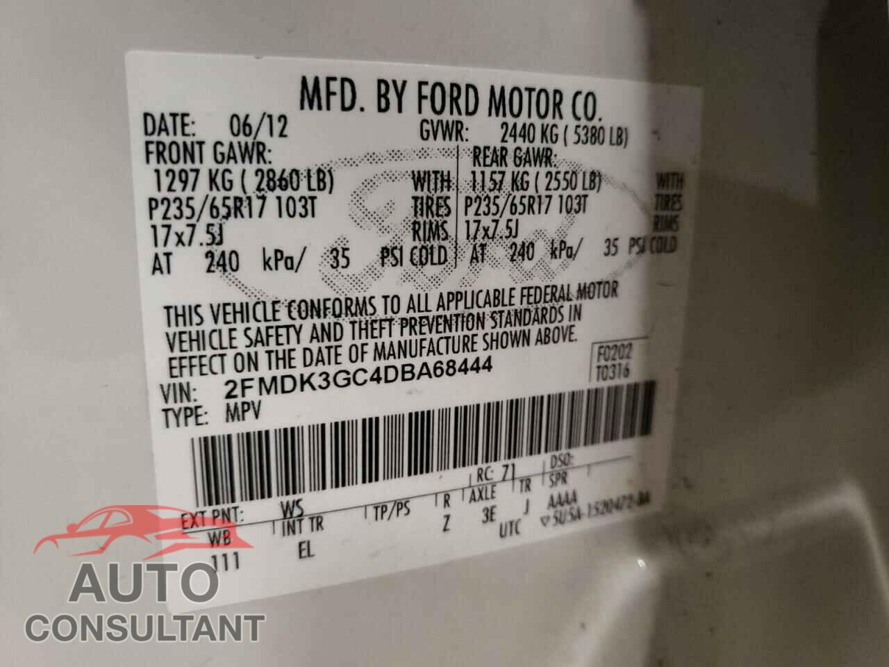 FORD EDGE 2013 - 2FMDK3GC4DBA68444