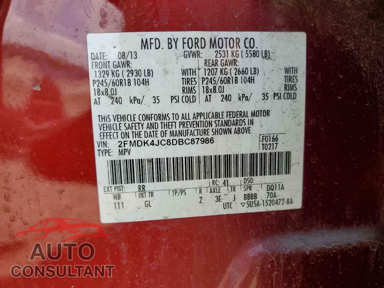 FORD EDGE 2013 - 2FMDK4JC8DBC87986